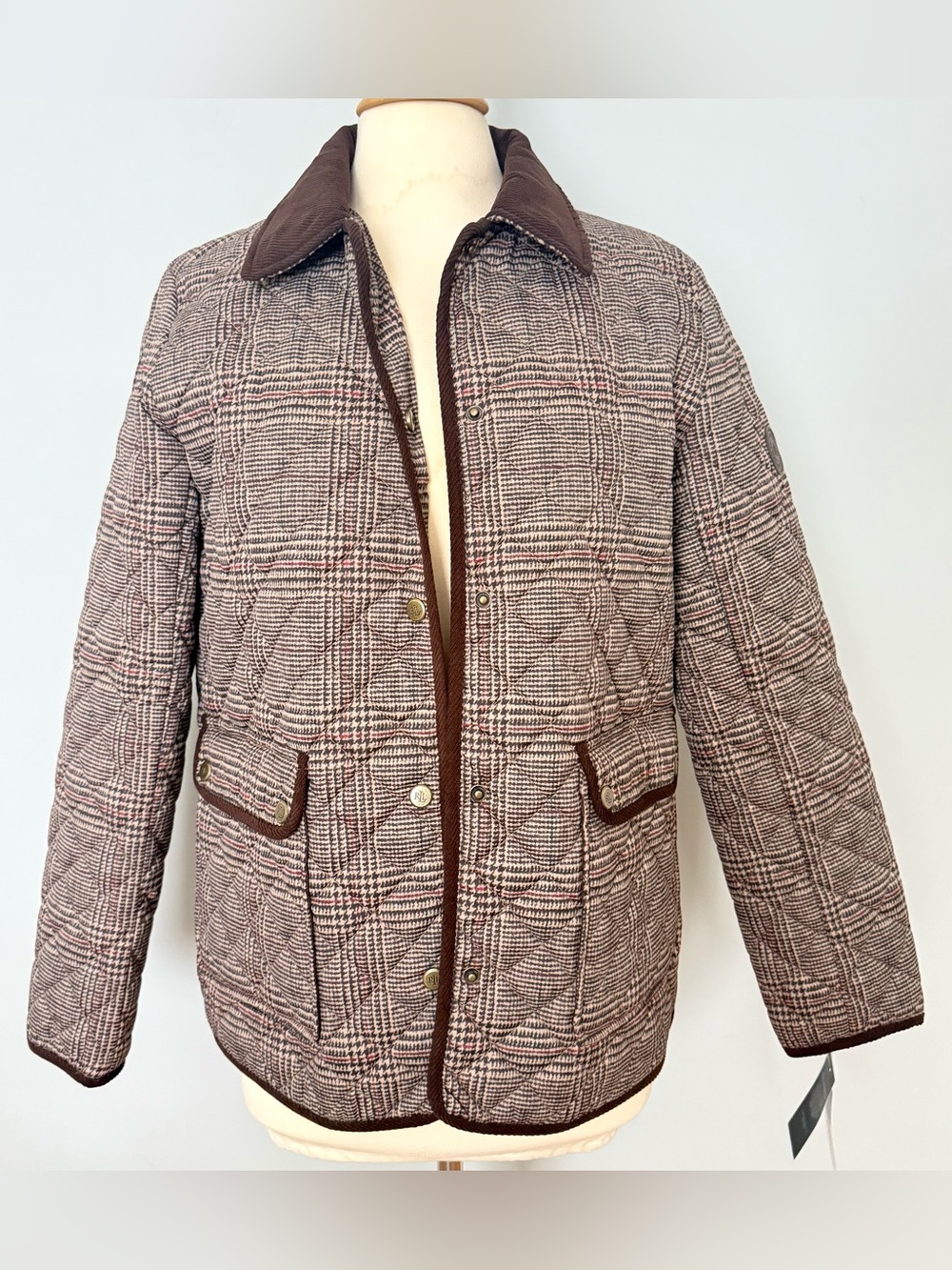 Lauren Ralph Lauren Quilted Plaid Barn Jacket S NWT Corduroy Brown Heritage